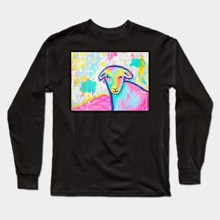 Bright abstract sheep painting mixed media Long Sleeve T-Shirt